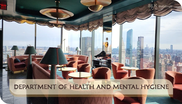 Rooftop lounge at The Ritz Carlton Nomad, Nubulez 50th floor NYC skyline view DOHMH restaurant permit compliance