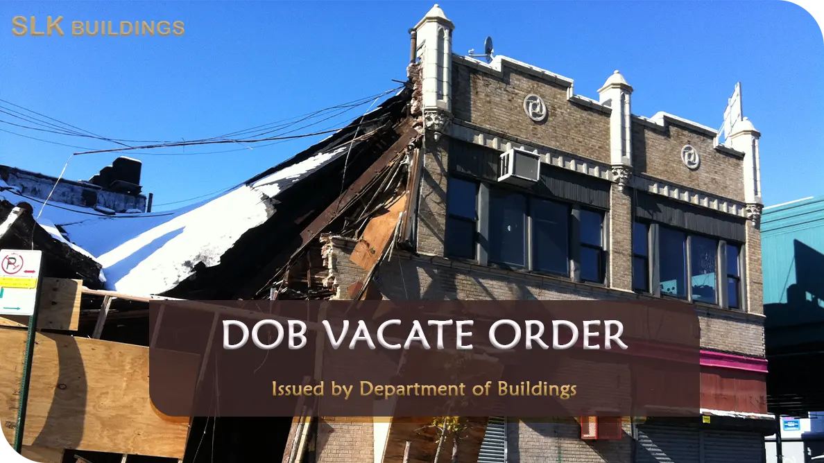 DOB Vacate Order in NYC 1 NYC DOB Vacate Order - two-story masonry building with partial roof collapse and caution tape